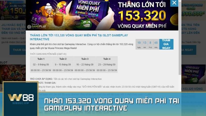 Nhận 153,320 vòng quay miễn phí tại Gameplay Interactive