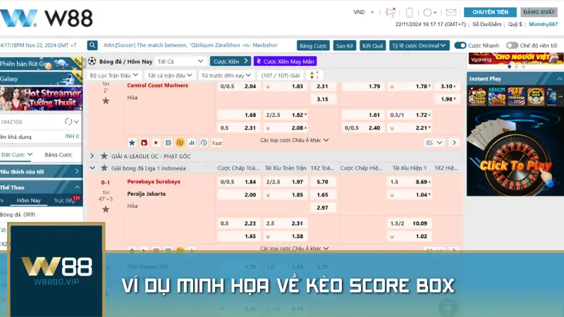 Ví dụ minh họa về kèo Score Box giúp bạn dễ hiểu hơn