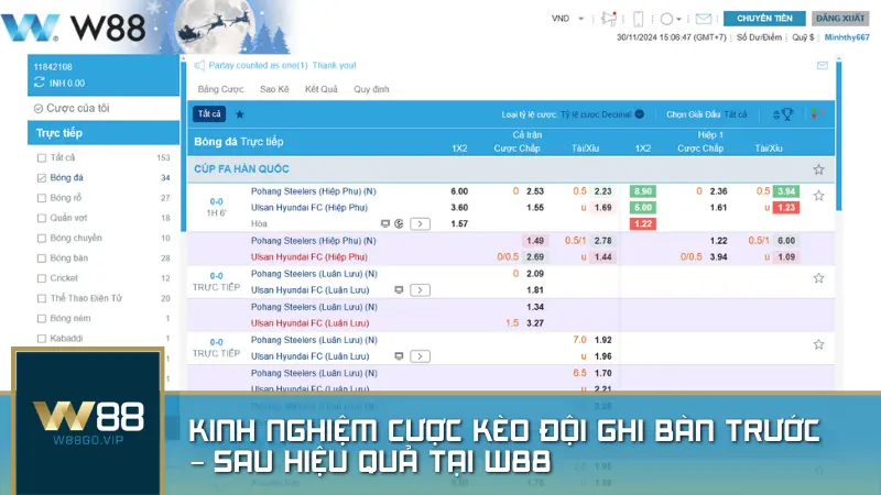 Kinh nghiệm cược kèo đội ghi bàn trước – sau hiệu quả tại W88